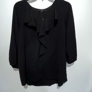 Sami & Jo Women's Black Ruffled V-Neck 3/4 Sleeve Pullover Blouse Small